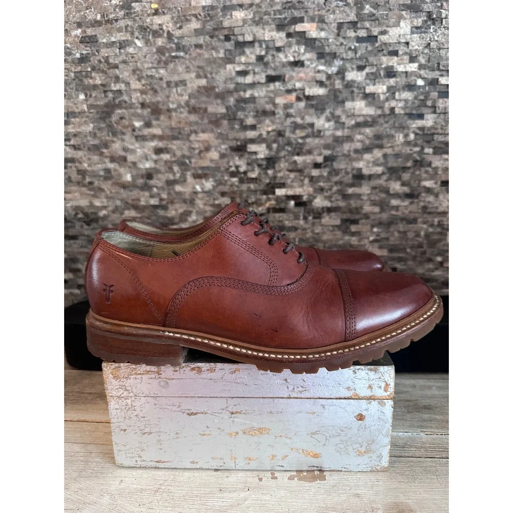 Frye James Lug Oxford Redwood Leather Cap Toe Dress Shoes Mens 8.5 D 3487943-RDD